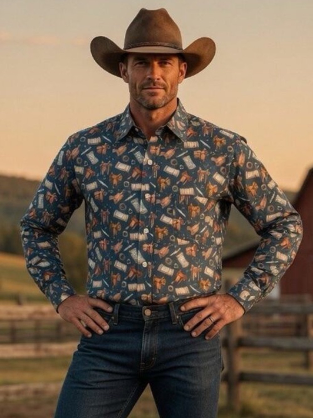 NWT Rocking K Ranchwear by Kennington Men's Western Print Button-Down Shirt S